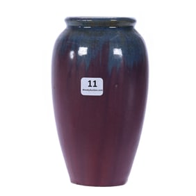 Fulper Art Pottery, Mauve Glazed Background With Blue/Green Drip Edge