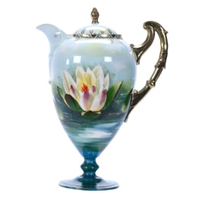 Pedestal Chocolate Pot, Marked Crown Prussia, Artist Signed Land