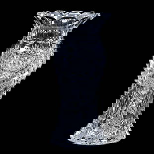 Vase, American Brilliant Cut Glass: 3.86 lbs, 10" x 4.75", Vase, American Brilliant Cut Glass, Hobstar, Nailhead Diamond, Crosscutting, Prism, And Fan Motif, Hobstar Cut Base, The Bob Lawroski Estate.