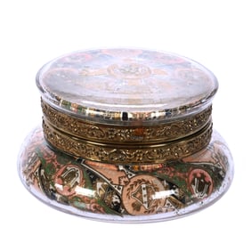 Jewel Box, Rare Crystal Cigar Band Decor With Original Lining By C.F. Monroe