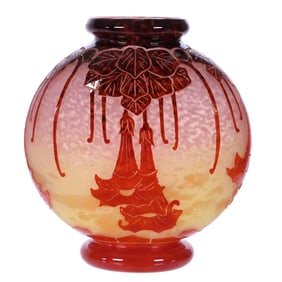 Vase, Charles Schneider French Cameo Art Glass Signed Le Verre Francais, Marked Charder