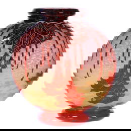 Vase, Charles Schneider French Cameo Art Glass Signed Le Verre Francais, Marked Charder