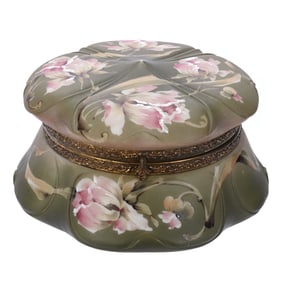 Dresser Box, Marked Nakara, Art Glass, Crown Mold