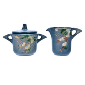 Creamer And Sugar, Marked Roseville Art Pottery, #1S And #1C, Snowberry Pattern