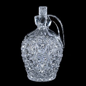 Whiskey Jug, American Brilliant Cut Glass, Persian Pattern With Button Cut Strap Handle