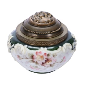 Novelty Jar, Unmarked Wave Crest Art Glass, Floral And Scroll Mold