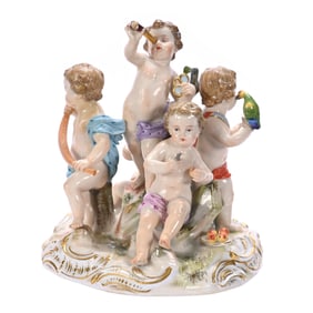 Figural Group, Marked Meissen Blue Crossed Swords , Incised #1770, Titled "The Five Senses"