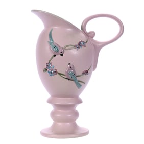 Pedestal Pitcher, Marked Hull, Art Pottery, Serenade Pattern, Circa 1957