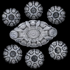 Ice Cream Set, American Brilliant Cut Glass, Dauntless Pattern By Bergen