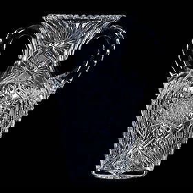 Two Handled Vase, American Brilliant Cut Glass: 4.62 lbs, 9.75" x 7" x 4.75", Two Handled Vase, American Brilliant Cut Glass, Hobstar, Vesica, Prism, Crosscutting, And Fan Motif, Double Notched Handles, Ray Cut Base, The Bob Lawroski Estate.