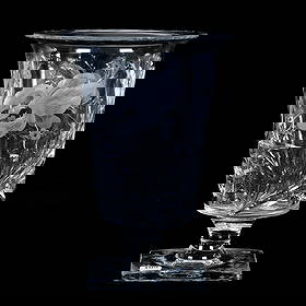 Pedestal Vase, American Brilliant Cut Glass, Signed Hawkes, Gravic Iris Pattern: 4.6 lbs, 10.25" x 7.25", Pedestal Vase, American Brilliant Cut Glass, Signed Hawkes, Gravic Iris Pattern, Square Foot, Rim Chip, The Bob Lawroski Estate.