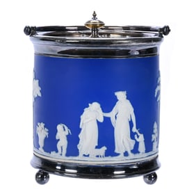 Biscuit Jar Marked Wedgwood, Classic Blue And White