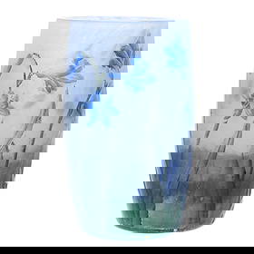 Vase, Signed Daum Nancy, French Cameo Art Glass: .36 lbs, 3.5" x 2.25", Vase, Signed Daum Nancy, French Cameo Art Glass, White, Lavender, And Green Mottled Background With Camo Cut Back And Enameled Floral Decor, Illinois Private Collection.