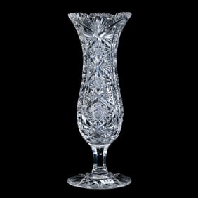 Pedestal Vase, American Brilliant Cut Glass, Hobstar, Prism And Fan Motif