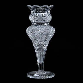 Vase, Fanciful, American Brilliant Cut Glass, Hobstar, Crosscutting, Miter And Fan Motif