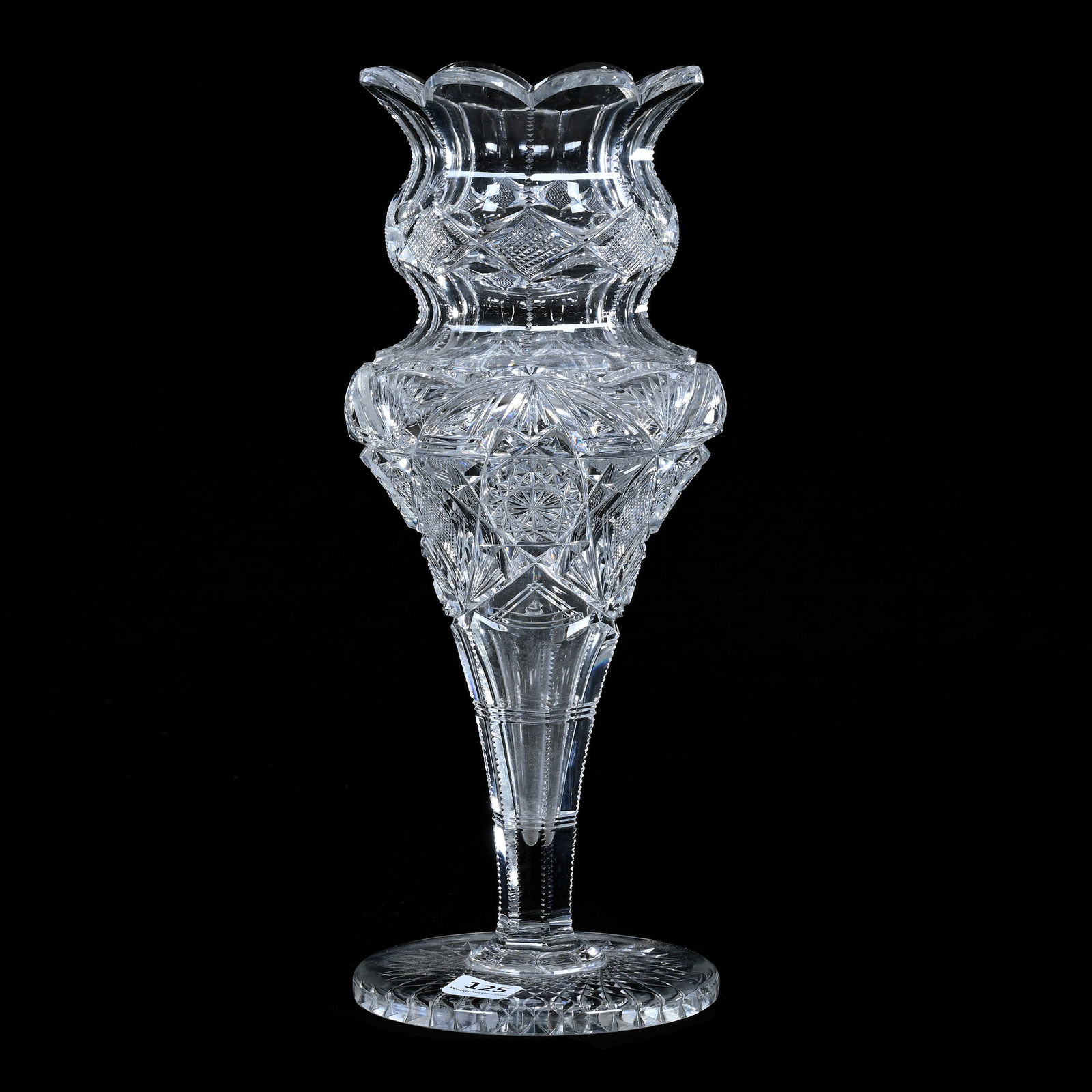 Vase, Fanciful, American Brilliant Cut Glass, Hobstar, Crosscutting, Miter And Fan Motif (1 of 4)