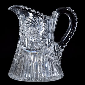 Water Pitcher, American Brilliant Cut Glass, Trojan Pattern By Fry