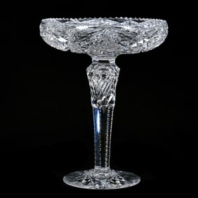 Compote, American Brilliant Cut Glass, Six Alternating Sections Of Hobstar And Crosscut Diamond