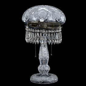 Table Lamp, American Brilliant Cut Glass, Mushroom Shade, Estelle Pattern By Pairpoint