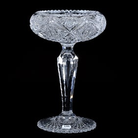 Compote, Rolled Rim, American Brilliant Cut Glass, Pattern #100 By Elmira