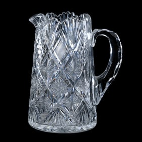 Pitcher, American Brilliant Cut Glass, Harvard Pattern By Libbey