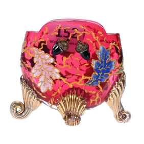 Footed Vase, Unmarked Moser, Cranberry Art Glass