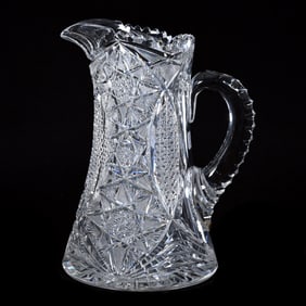Water Pitcher, American Brilliant Cut Glass, Pattern #136 By Meriden
