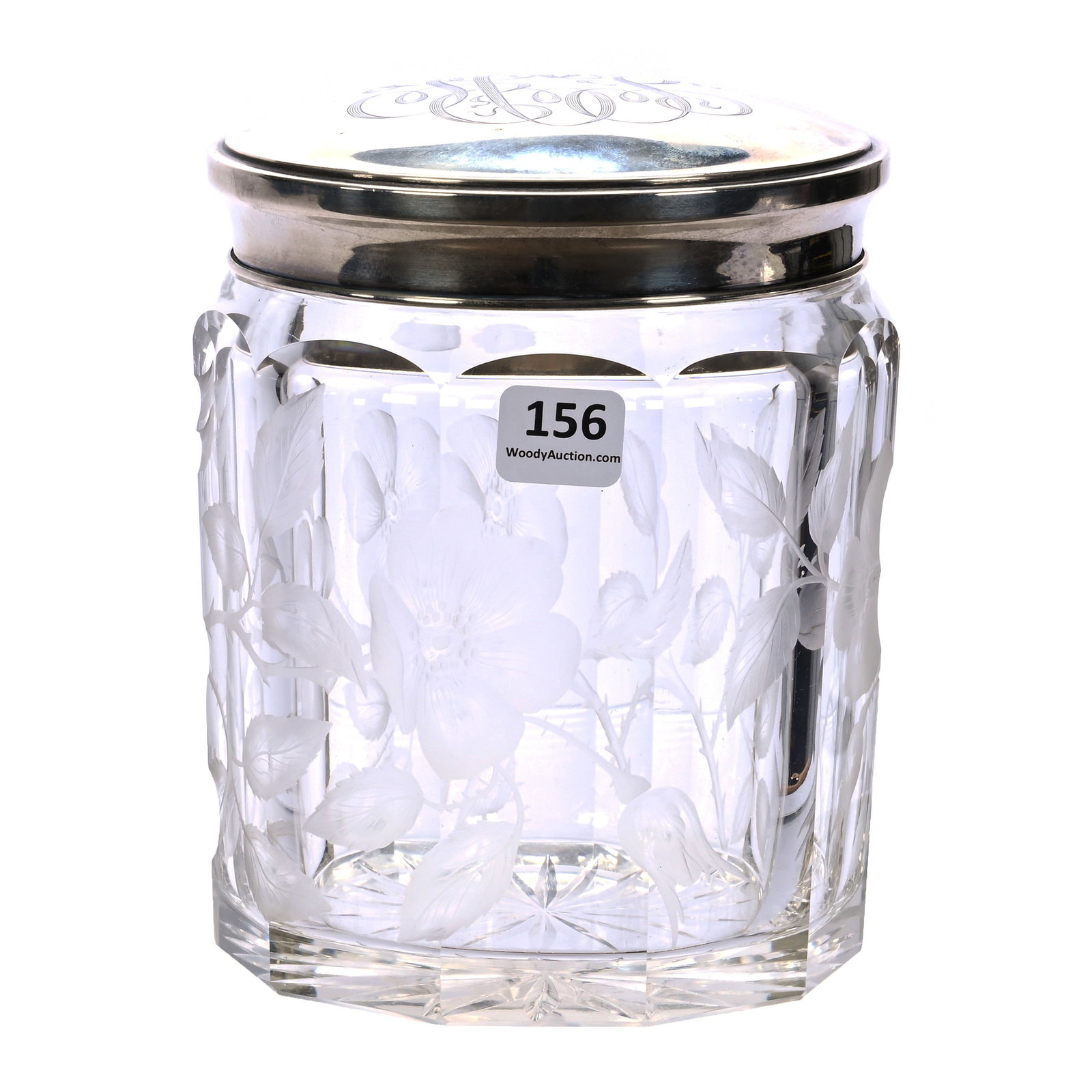 Biscuit Jar, American Brilliant Cut Glass, Flute Pattern With Finely Engraved Wild Rose Decor (1 of 5)