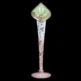 Vase, Jack In Pulpit, Opaline Art Glass, Burmese Coloring, Green Interior