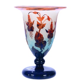 Pedestal Vase, Charles Schneider French Cameo Art Glass Signed Le Verre Francais