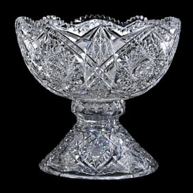 Punch Bowl, Two Part, American Brilliant Cut Glass, Five Alternating Sections Of Hobstar, Vesica And