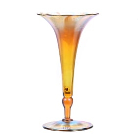Trumpet Vase, Signed L.C. Tiffany-Favrile, #1885, Gold Iridescent Art Glass