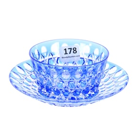 Ramekin And Underplate, American Brilliant Cut Glass, Blue Cut To Clear