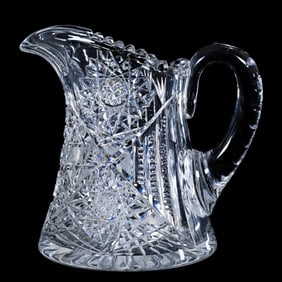 Water Pitcher, American Brilliant Cut Glass, Hobstar, Crosscutting, Prism And Fan Motif