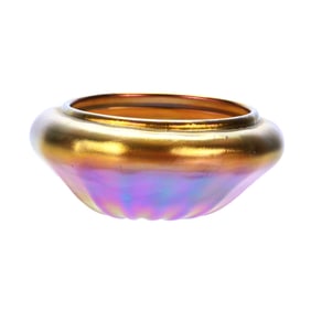 Salt Dip, Signed Quezal, Gold Iridescent Art Glass