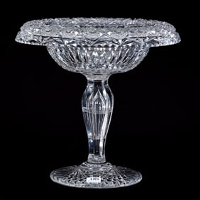Compote, Rolled Rim, American Brilliant Cut Glass, Prism Cut With Hobstar Chain Border