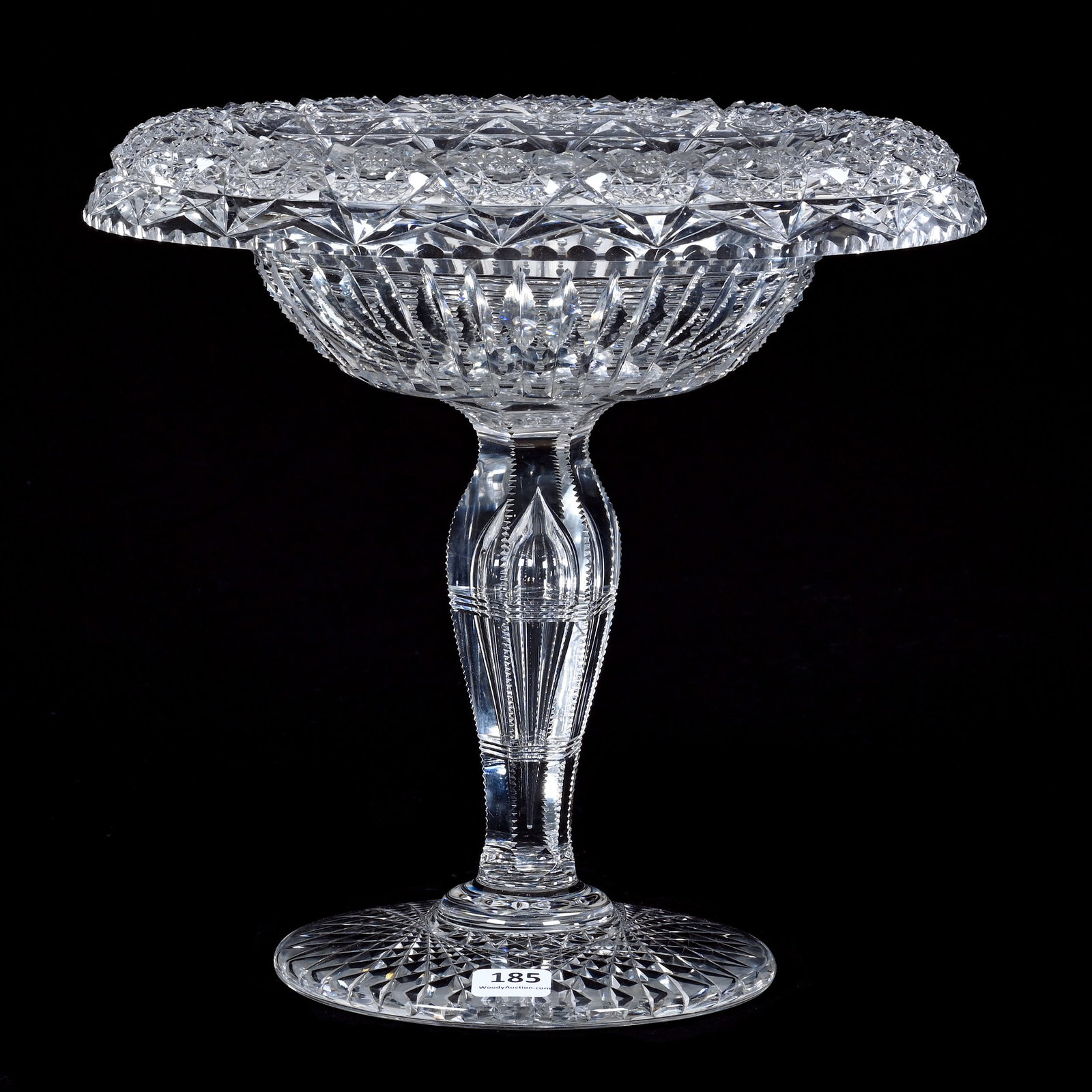 Compote, Rolled Rim, American Brilliant Cut Glass, Prism Cut With Hobstar Chain Border (1 of 5)