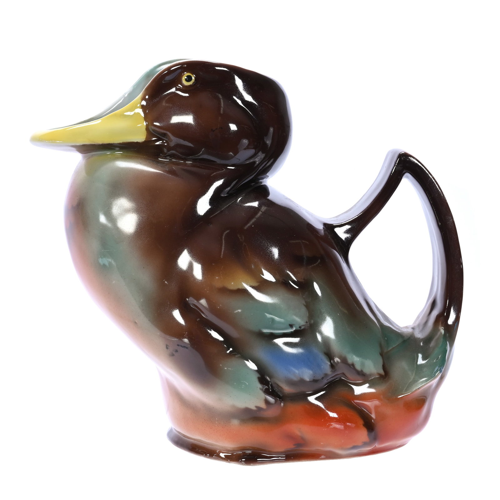 Figural Water Pitcher, Duck, Royal Bayreuth Blue Mark: 1.37 lbs, 6.5" x 7.25" x 4.5", Figural Water Pitcher, Duck, Royal Bayreuth Blue Mark, Pennsylvania Private Collection.