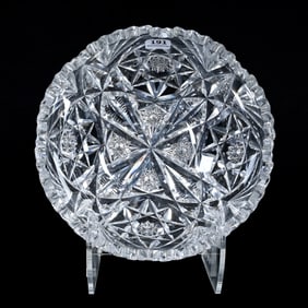 Bowl, American Brilliant Cut Glass, Signed Libbey, Four Sections Of Hobstar, Split Diamond, Zipper