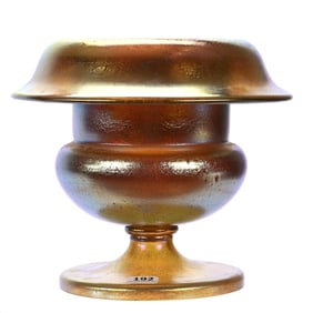 Pedestal Rolled Rim Vase, Unmarked Loetz Art Glass, Candia Silberiris