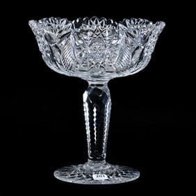 Compote, American Brilliant Cut Glass, Four Alternating Sections Of Hobstar, Crosscutting, Feather