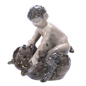 Figurine Marked Royal Copenhagen #648 Titled "Faun On Bear"