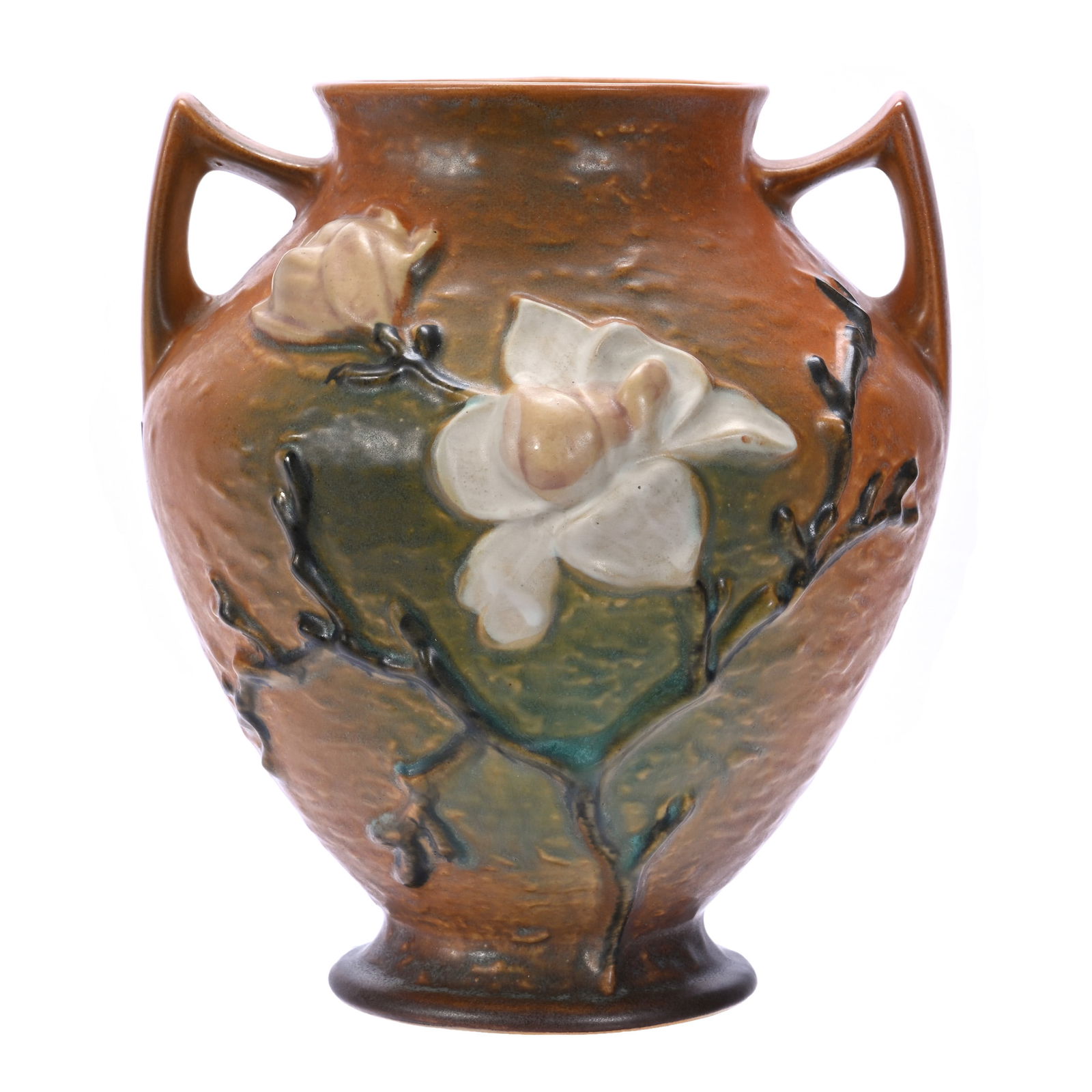 Vase, Two Handles, Roseville #92-8 Art Pottery, Magnolia Pattern (1 of 3)
