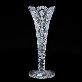 Trumpet Vase, American Brilliant Cut Glass, Signed Hawkes Queens Pattern