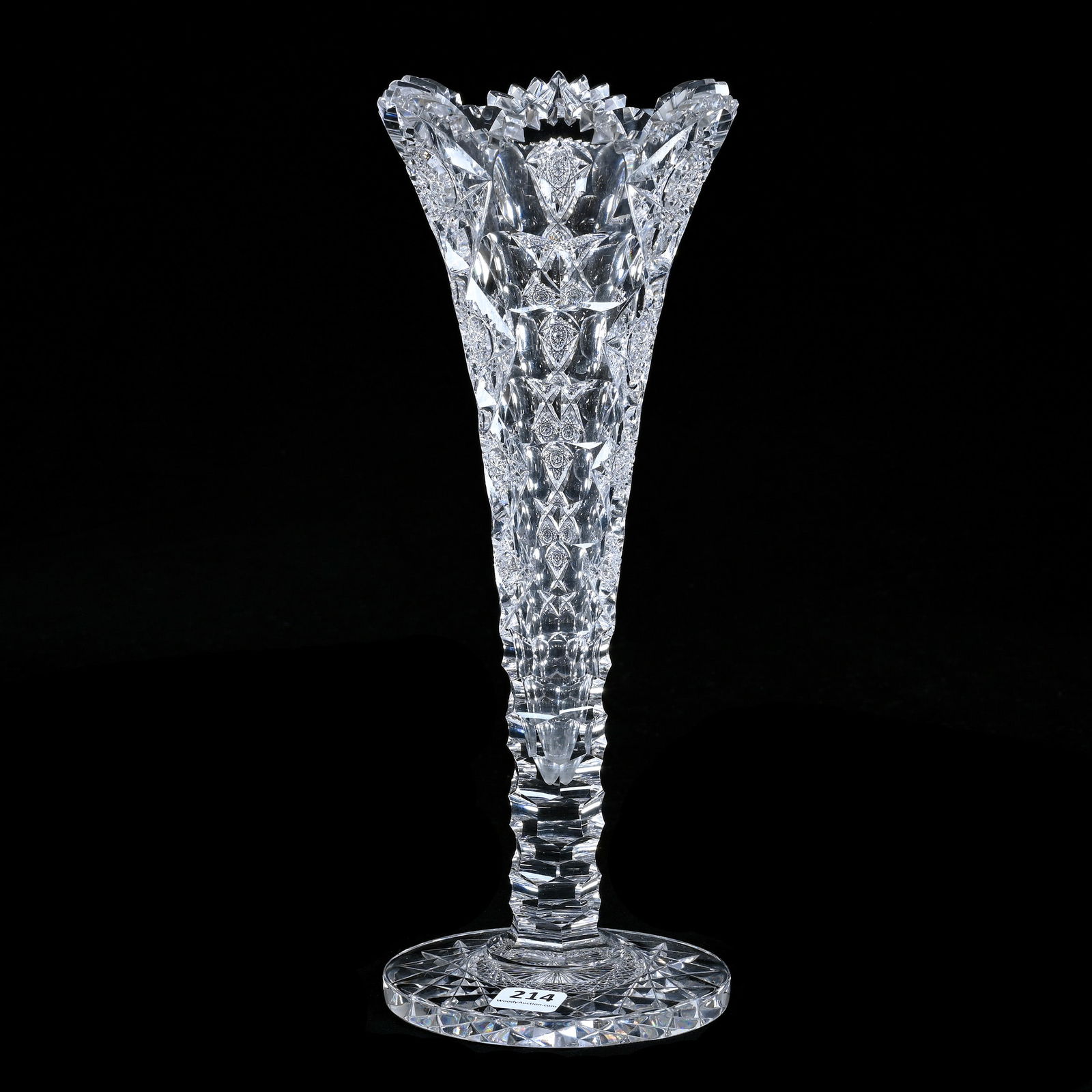 Trumpet Vase, American Brilliant Cut Glass, Signed Hawkes Queens Pattern (1 of 3)