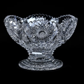 Pedestal Bowl, American Brilliant Cut Glass, Six Alternating Sections Of Hobstar, Crosscutting And