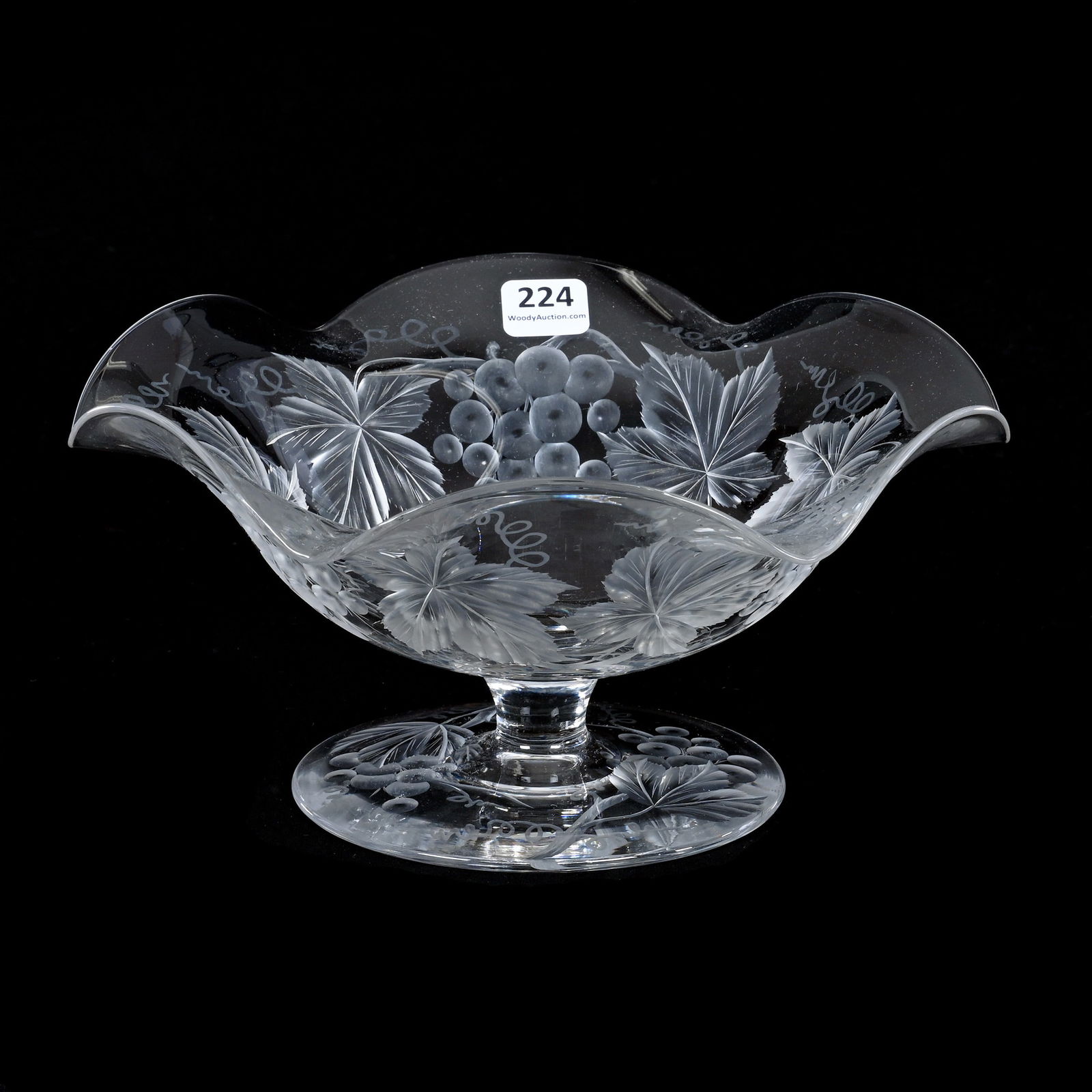 Pedestal Ruffled Bowl, American Brilliant Cut Glass, Signed Tuthill (1 of 3)