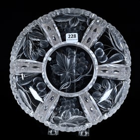 Low Bowl, American Brilliant Cut Glass, Signed Tuthill With Panels Of Engraved Fruit