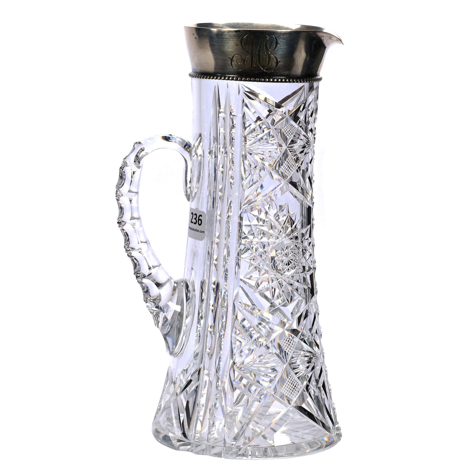 Tankard, American Brilliant Cut Glass, Hobstar, Prism, Crosscutting, Fan And Miter Motif (1 of 6)