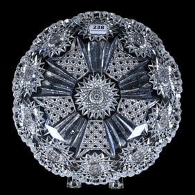 Low Bowl, American Brilliant Cut Glass, Five Alternating Sections Of Cane And Prism, Hobstar Center